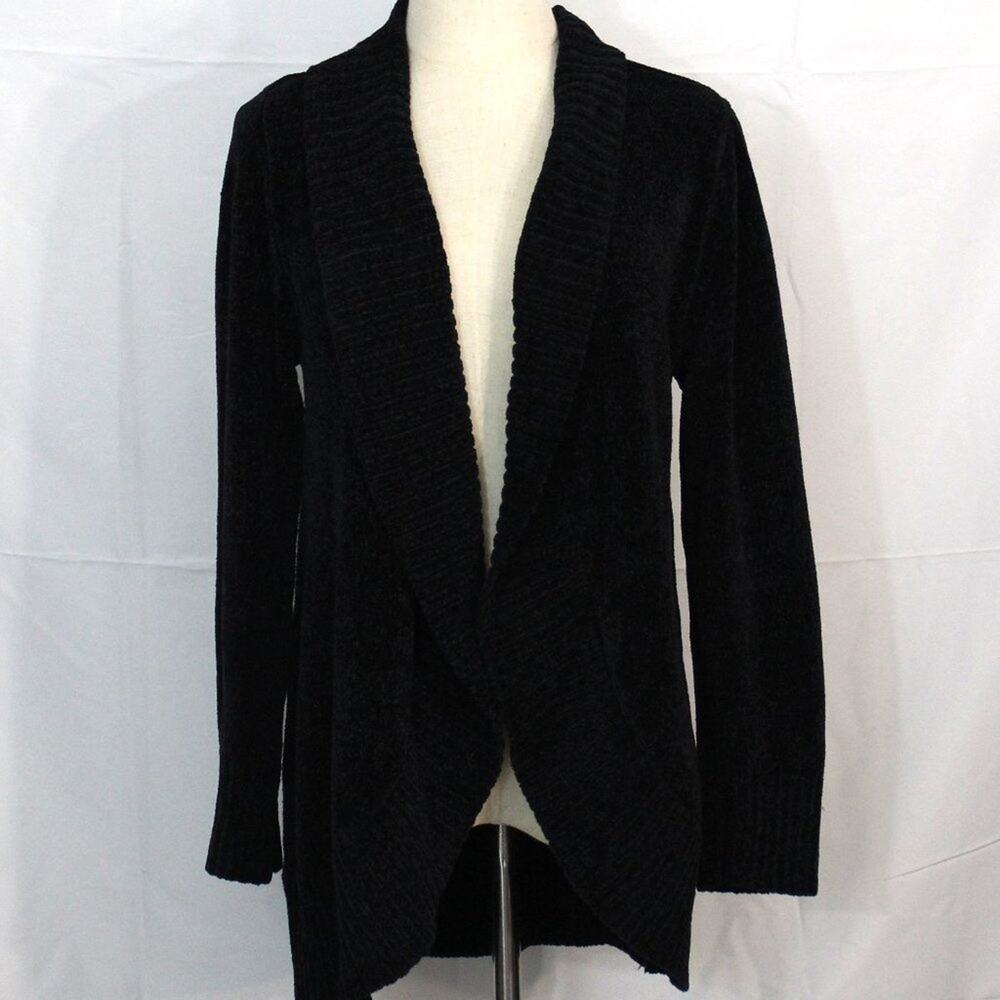 Style & Co. Ribbed Trim Open Front Cardigan Sweater Black Size M